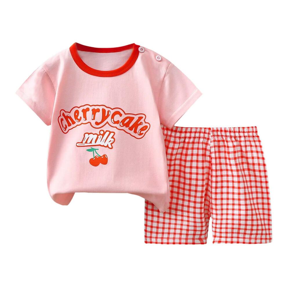Toddler Boys Girls Summer Cartoon Printed Short Sleeved Tops And Shorts 2PC Children Outfits Suits, 3-9 Months