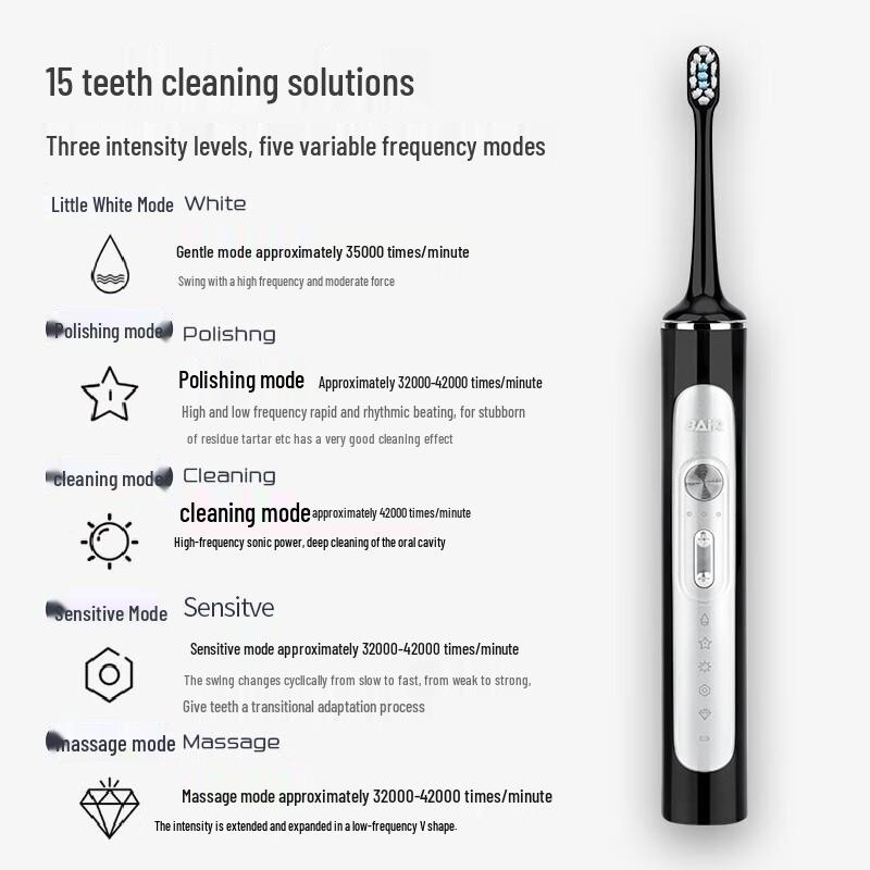 Byer G201 Sonic Rechargeable Electric Toothbrush with 6 Brush Heads and Travel Case CN plug (adapter included)
