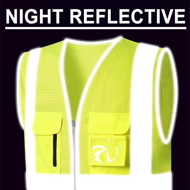 High Visibility Mesh Safety Reflective Vest with Pockets and Zipper Meets ANSI/ISEA Standards