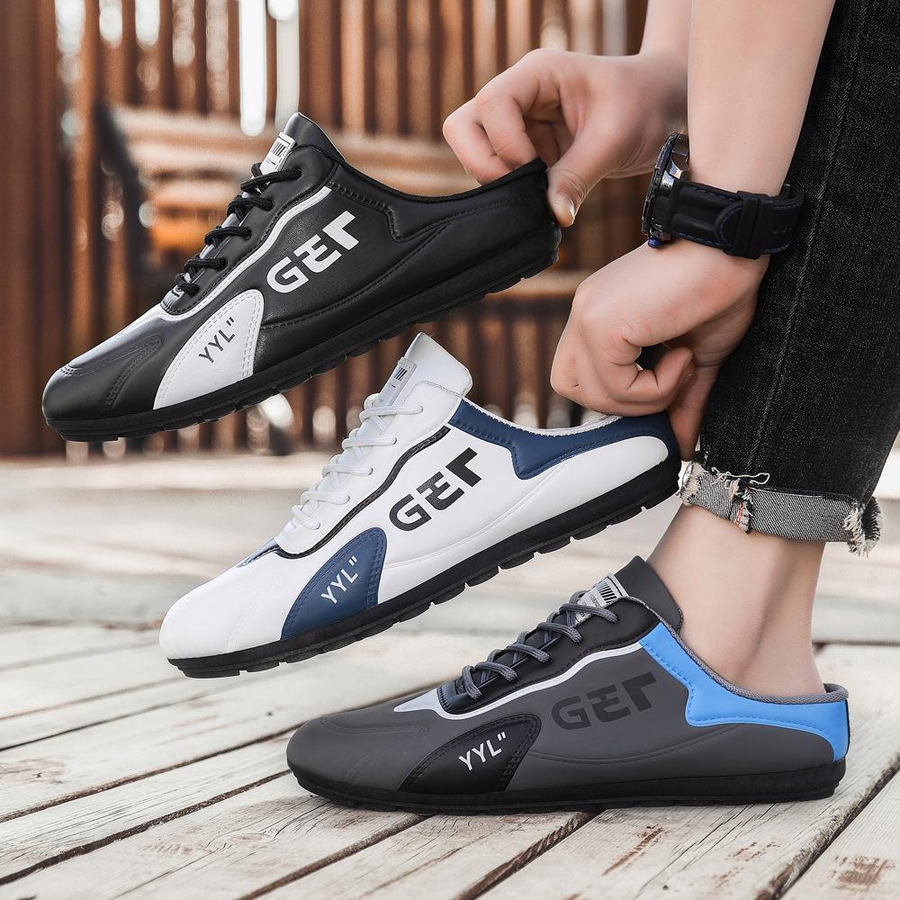 Men's Fashion Flats Slippers Breathable Slip On Shoes Casual Comfortable Shoes Section Baotou Half Slippers