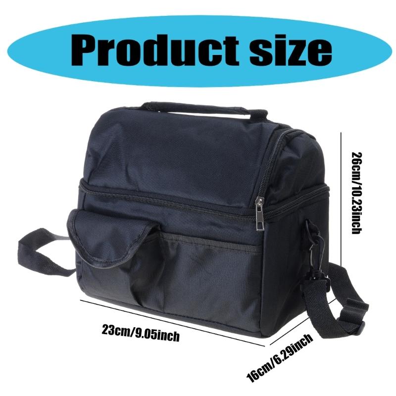 Thermal Lunch Bag with Double Compartments Insulated Cool Bag Waterproof Oxford Fabric for Office School Camping