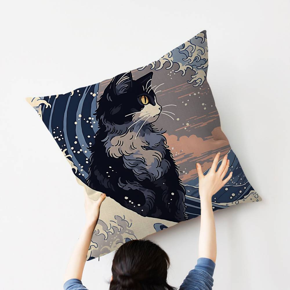 Famous Art the Great Wave Cushion Cover Car Throw Pillow Case For Sofa Car Christmas Gift 40x40cm 45x45cm
