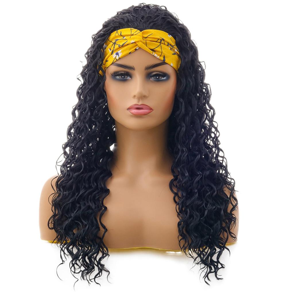 New Black Small Curly Hair European and American Wig Hair Band Turban Wig Chemical Fiber Headgear