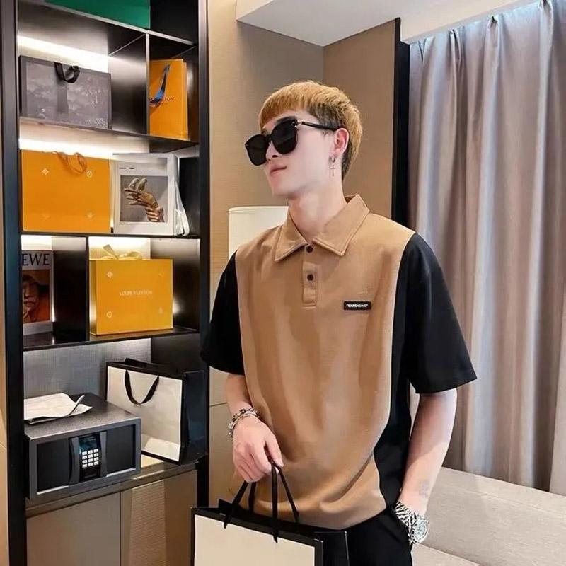 

Летняя рубашка-поло, мужская футболка с короткими рукавами и лацканами, повседневная свободная тонкая рубашка соответствующего цвета M