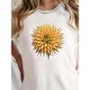 Women's White T-Shirt with Yellow Dahlia Flower Print - Soft Stretch Breathable Fabric, Casual Loose Fit Short Sleeve Round Neck Blouse - Summer