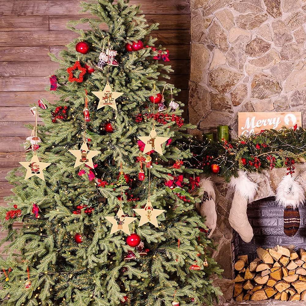 20Pcs Christmas Wooden Baubles Round Wood Slices Wood Disc Hanging Ornaments Baubles for DIY Crafts Christmas Tree Decoration