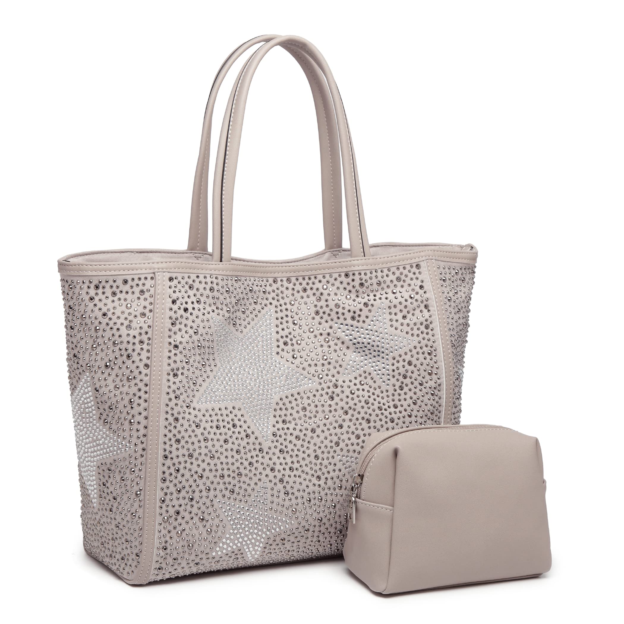 

in BAILA Star pattern tote bag with rhinestones and set with A4 170998 [Guccio Italy] [Featured magazine] studs, 2-piece pouch, size, lightweight, сірий колір