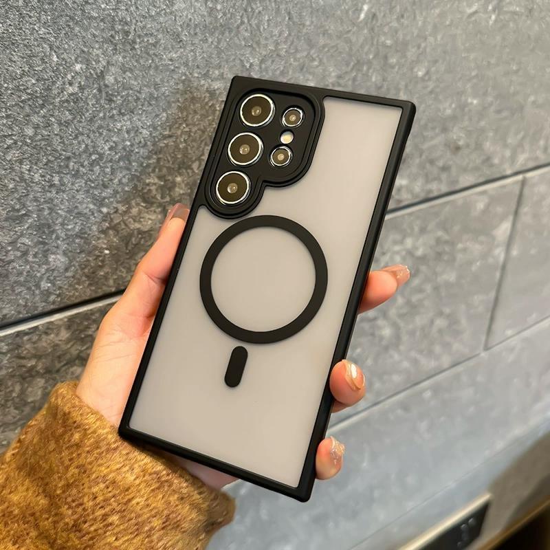 Luxury For Magsafe Wireless Charge Magnetic Case for Samsung S24 S23 S22 Plus Ultra Shockproof Matte Armor Bumper Clear Cover