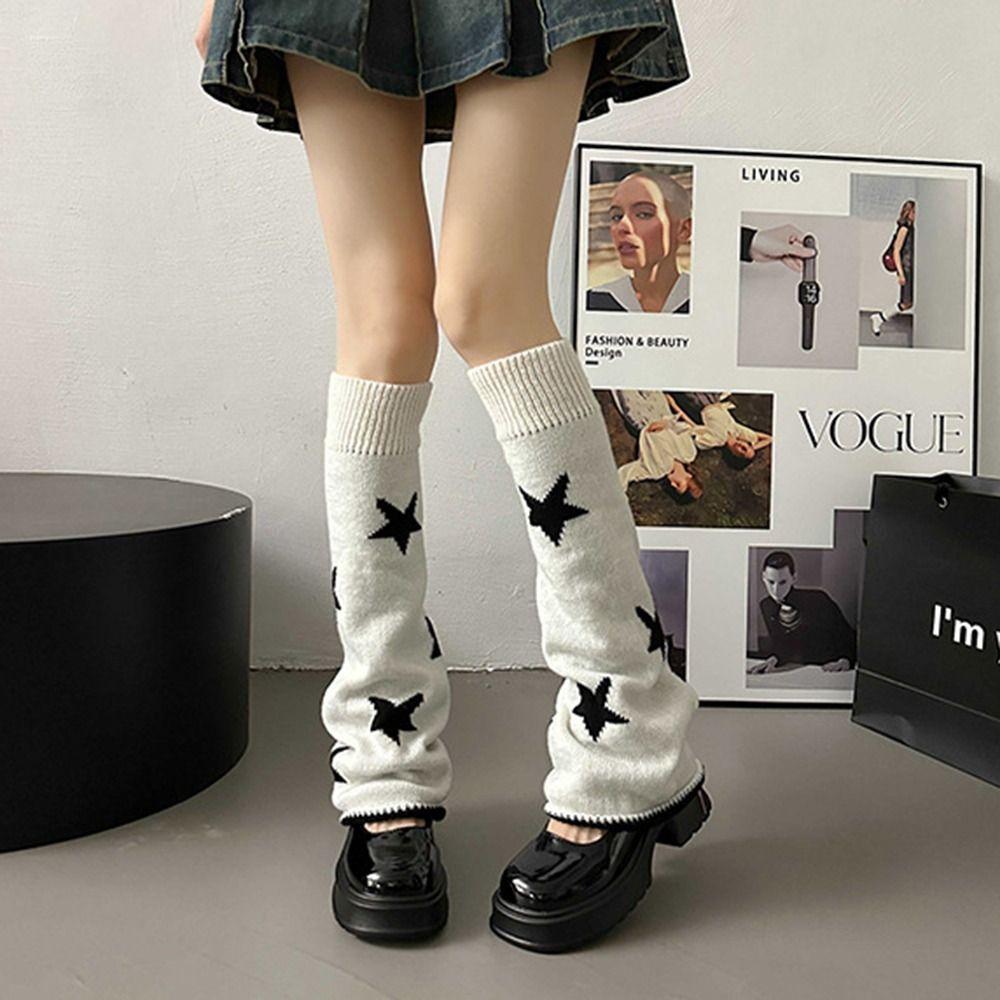 Five Pointed Star Lolita Boots Cover Double-sided Wear Long Tube Sock Knitted Foot Cover  Student