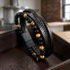 Brățară din Piele cu Mărgele la Modă pentru Bărbați Clasic Ochi de Tigru Mărgele Multi-Strat Piele Brățară Pentru Bărbați Bijuterie Cadou