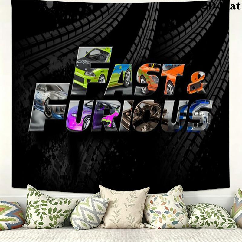 Autorennen Fast Furious Wandteppich Ästhetischer Wandbehang Bedruckter Stoffdecke Dekorative Wandteppiche für Schlafzimmer Wohnzimmer Heimdekoration