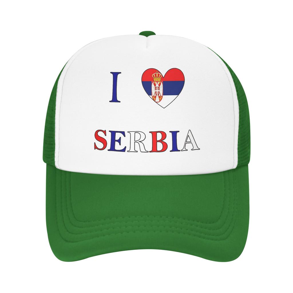I Love Serbia Mesh Sun Hats Tennis Skate SunProof Snapback Cap FeUnisex Unisex Stylish Design Hip Hop Hats