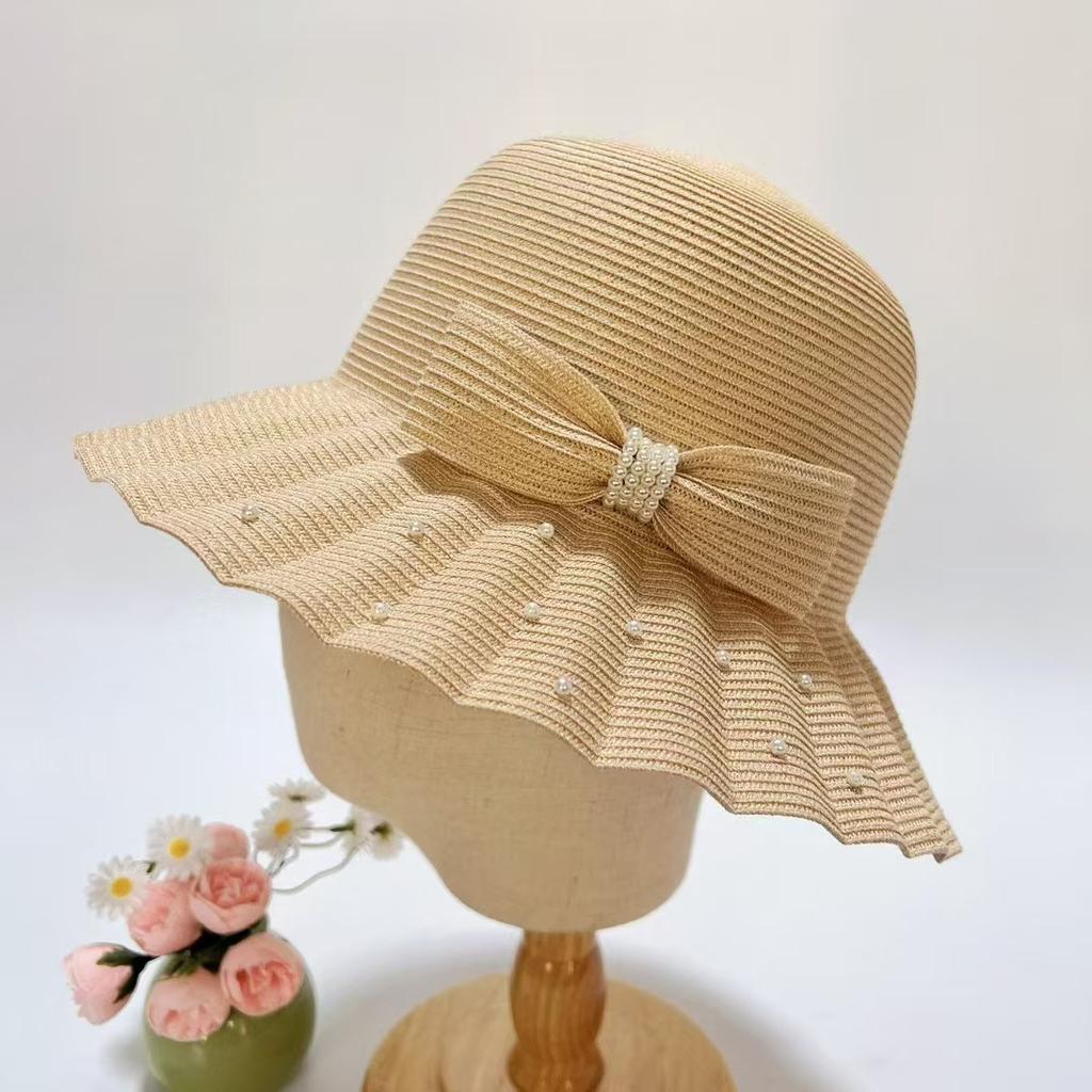 Japan Ca4 Original Fisherman'S Hat Children'S Summer Sun Protection Straw Hat Pleated Bow Basin Hat Mixed Color Braided Sun Hat