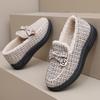Women's Houndstooth Slip-On Moccasin-Style Shoes - Fleece-Lined Thick & Warm All-Season Comfort, Non-Slip EVA Sole, Round Toe Design with Lining