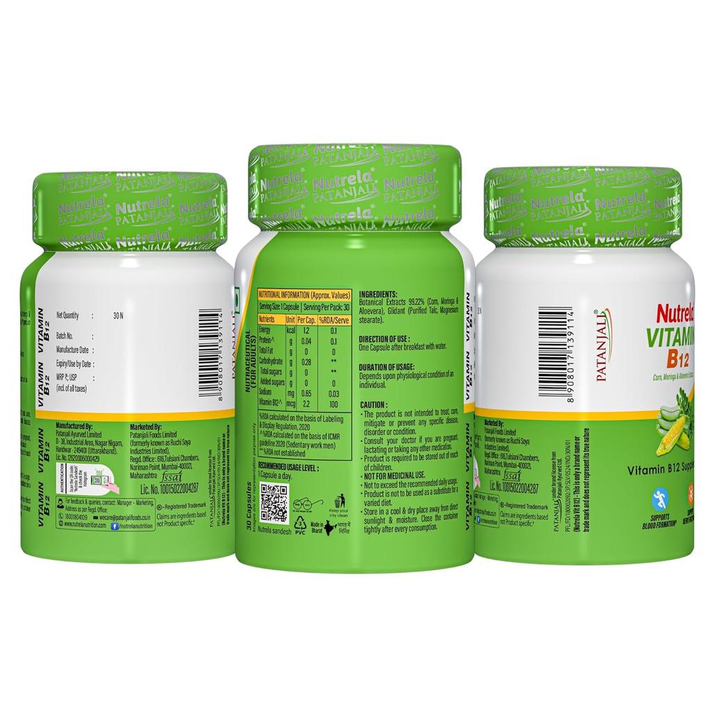 Nutrela Combo Vitamin B12 30 Kapseln & D2K 60 Kapseln 2er-Pack für Energie & kognitive Unterstützung