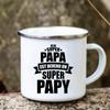 Super Papy Print Mugs Creative Coffee Cups Drink Water Tea Camping Cup Enamel Mug Outdoor Home Handle Drinkware Gift for Grandpa