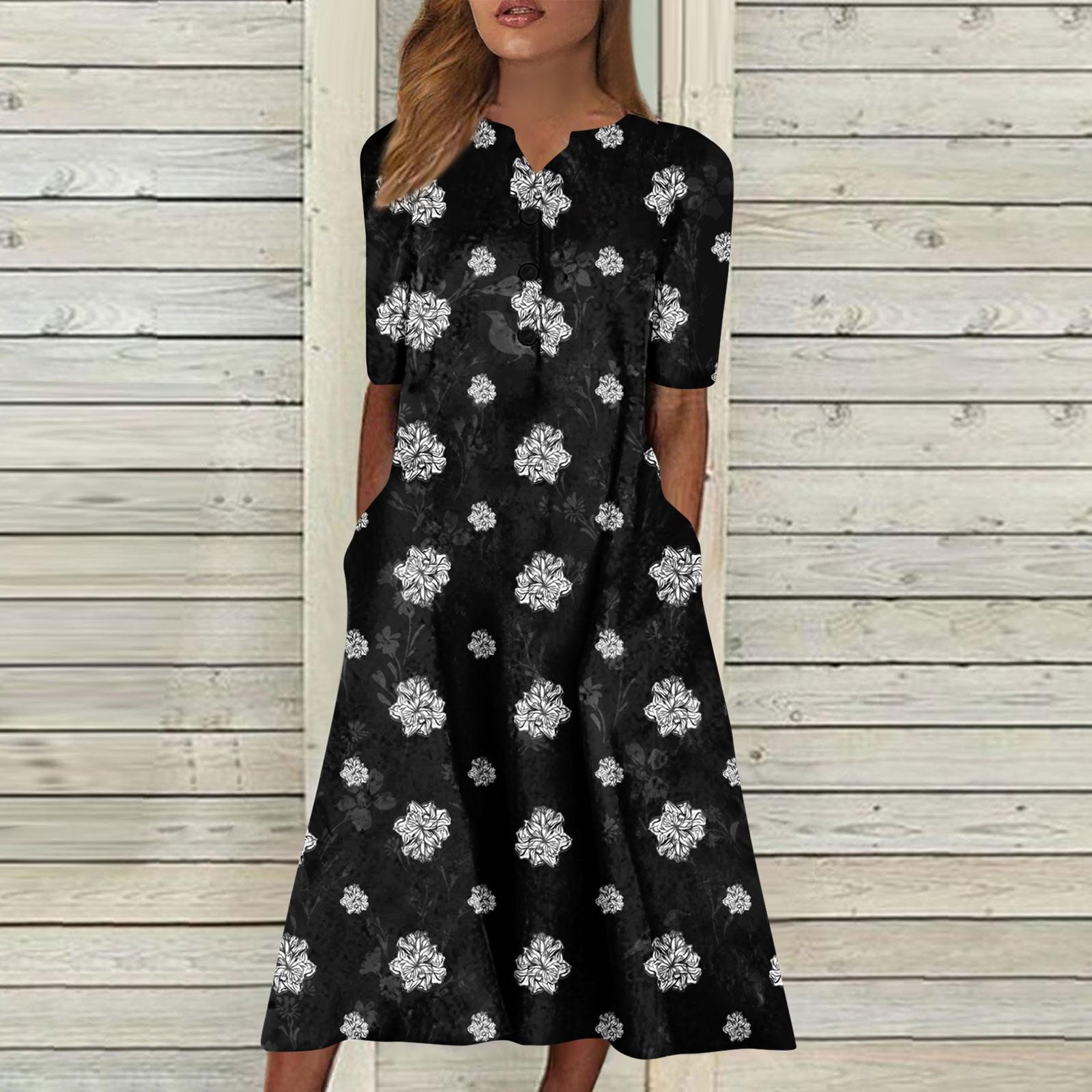 

Женское платье с v-образным вырезом и короткими рукавами, повседневное платье с принтом и карманами S