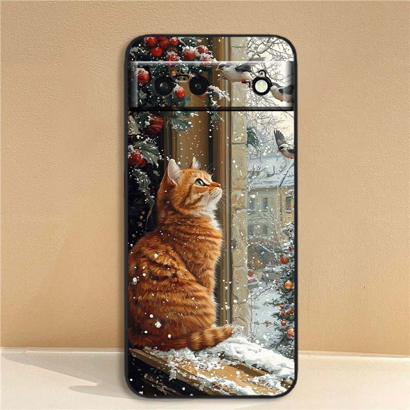 Cute cartoon cat illustration Phone Case For Google Pixel 10 9a 9 8A 8 7 7A 6 6A Pro XL 2024 5G Black Soft TPU Silicone
