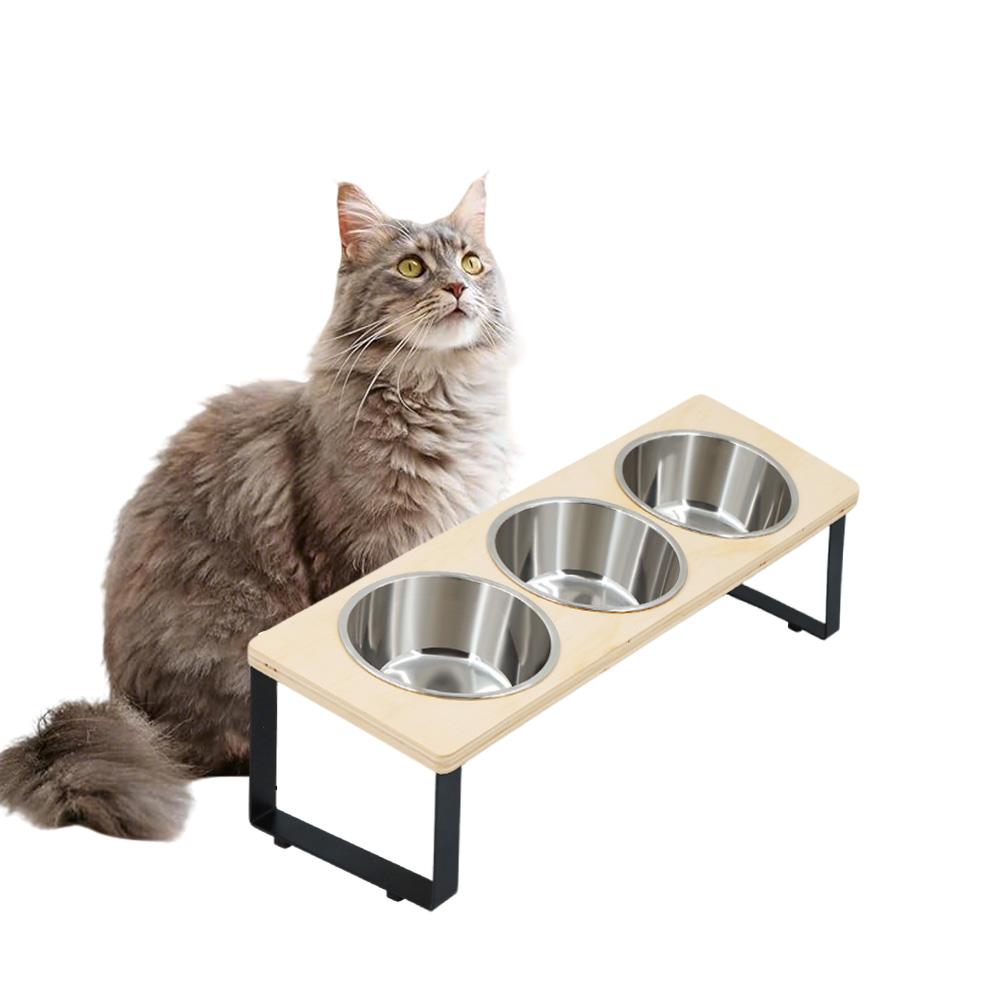 3 Bowls Cat Bowl Stand Iron Frame Elevated Pet Feeder Silicone Cat Bowl Mat Waterproof Anti-slip Pet Feeding Mat for Cats