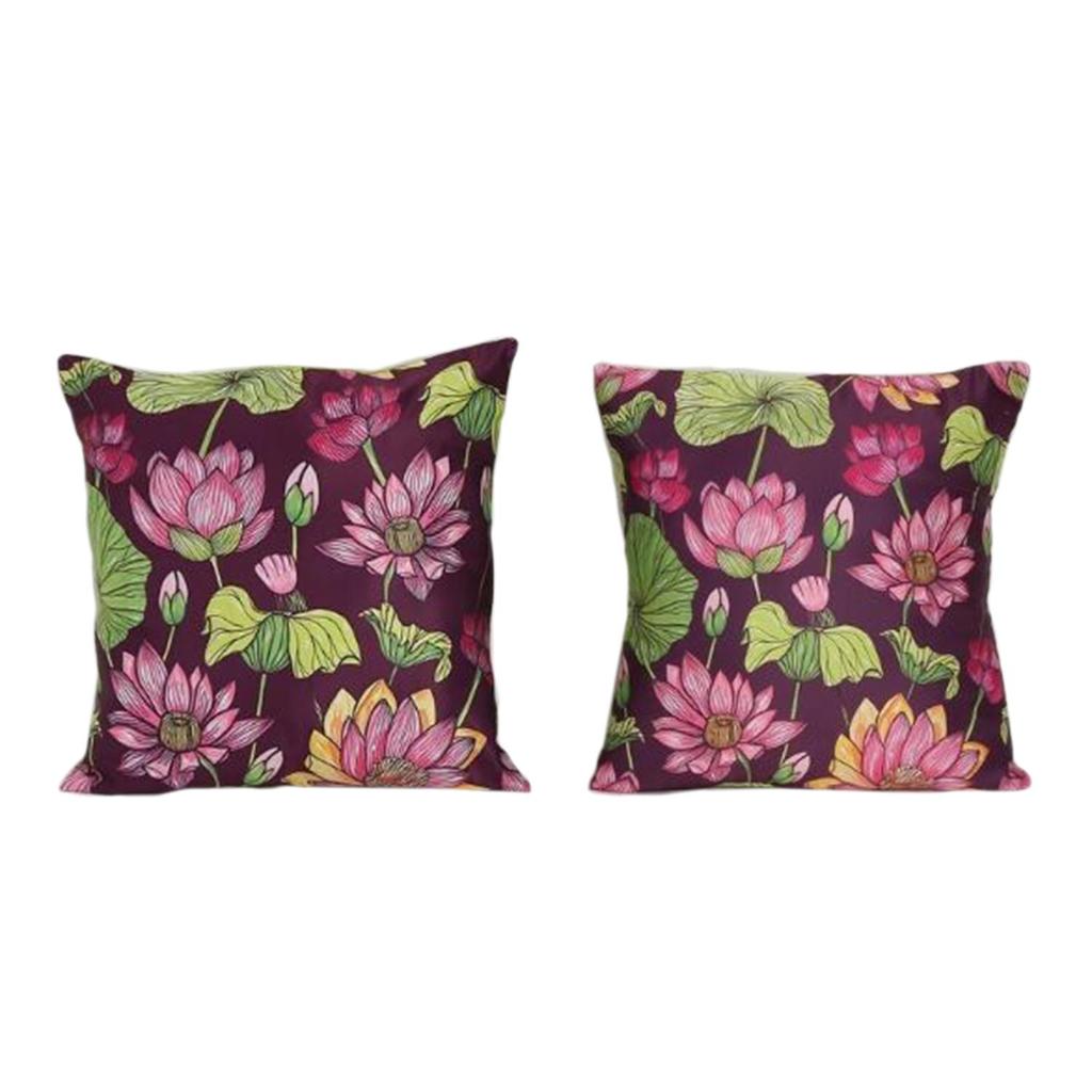 KOKO MAISON INC. Kissenbezug „Lotus Garden“ aus Polystain (2er-Pack) | Klappenverschluss | Digitaldruck