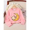 Crewneck Sweatshirt for Girls Featuring an Adorable Cat On a Moon In a Night Sky. It'S Machine Washable, Suitable for Spring And Autumn