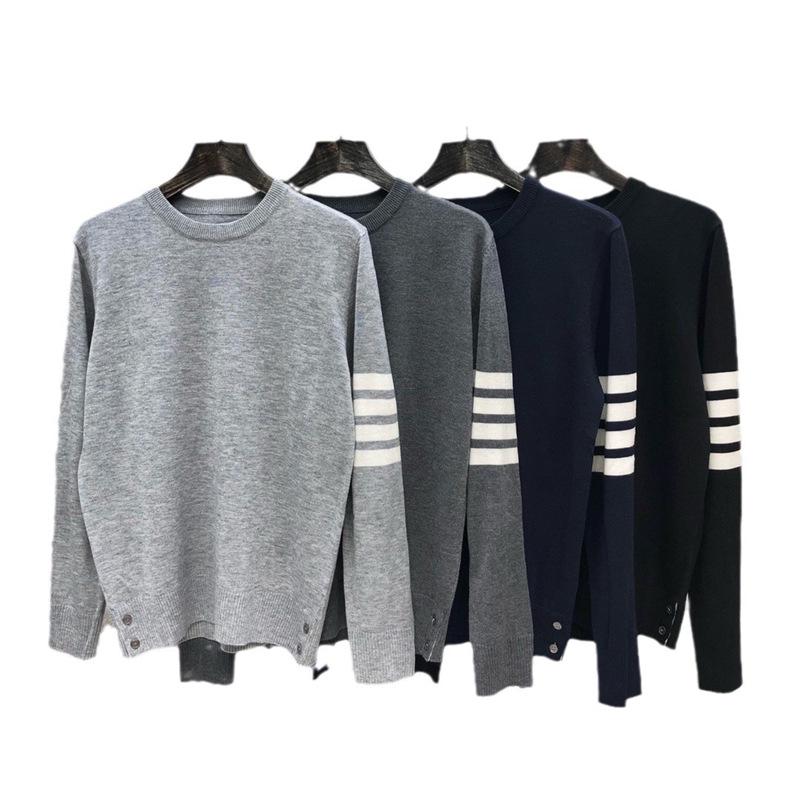 Round Neck Unisex Wool Sweater - Trendy Two-Button Four-Bar Design for Autumn/Winter