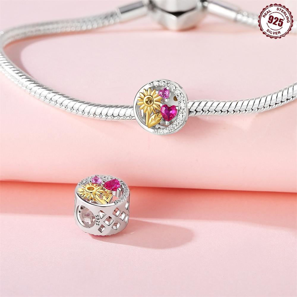 Beads Copper Charms Original Golden Sunflower Plant Beads Fit Bracelet Jewelry Diy Women Fine Gift Accessory