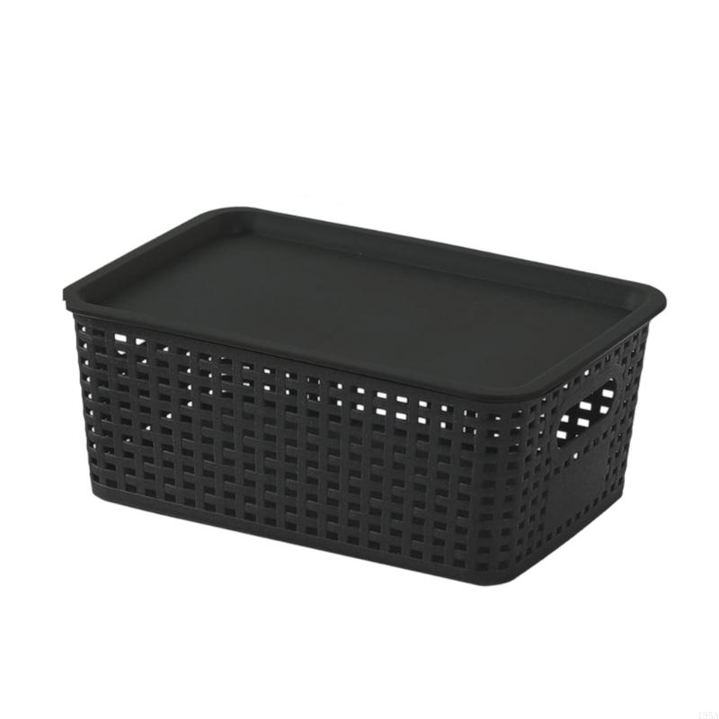 Stackable Storage Basket With Bamboos Lid Ventilated Plastic Handwoven Designs for Home Organization Toy Books
