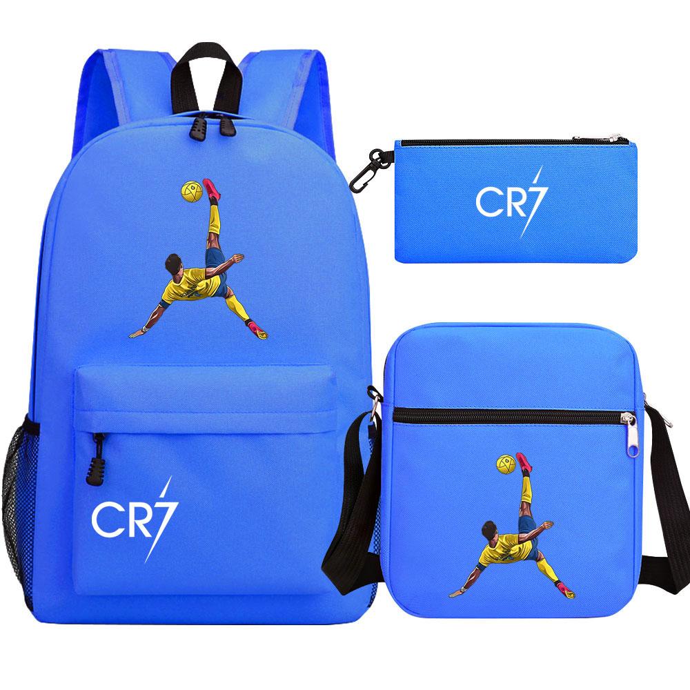 Football Star Cr7 3Pcs Boy Girl Back To School Book Bags, Student Shoulder Bag Pencil Case Backpack, Teenagers Mochila Men Women