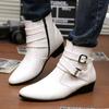 Fashion Luxury Men Boots Leather Chelsea Boots High Top Buckle Strap Formal Shoes Black British Style Ankle Boots Pointed Toe White Boot