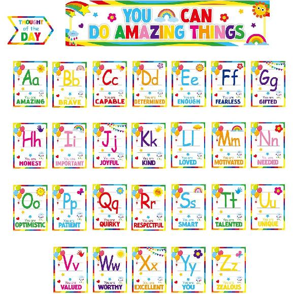 gisgfim Цветной Алфавит Аффирмации Набор для Доски Объявлений Позитивные Вырезки Алфавита Мотивационный Вдохновляющий Постер ABC Диаграммы Буквы Постер для Colorful