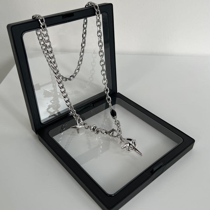 

Niche Style Cross Trendy Sweater Chain Female Black Onyx <Black Gemstone Model/48Cm>