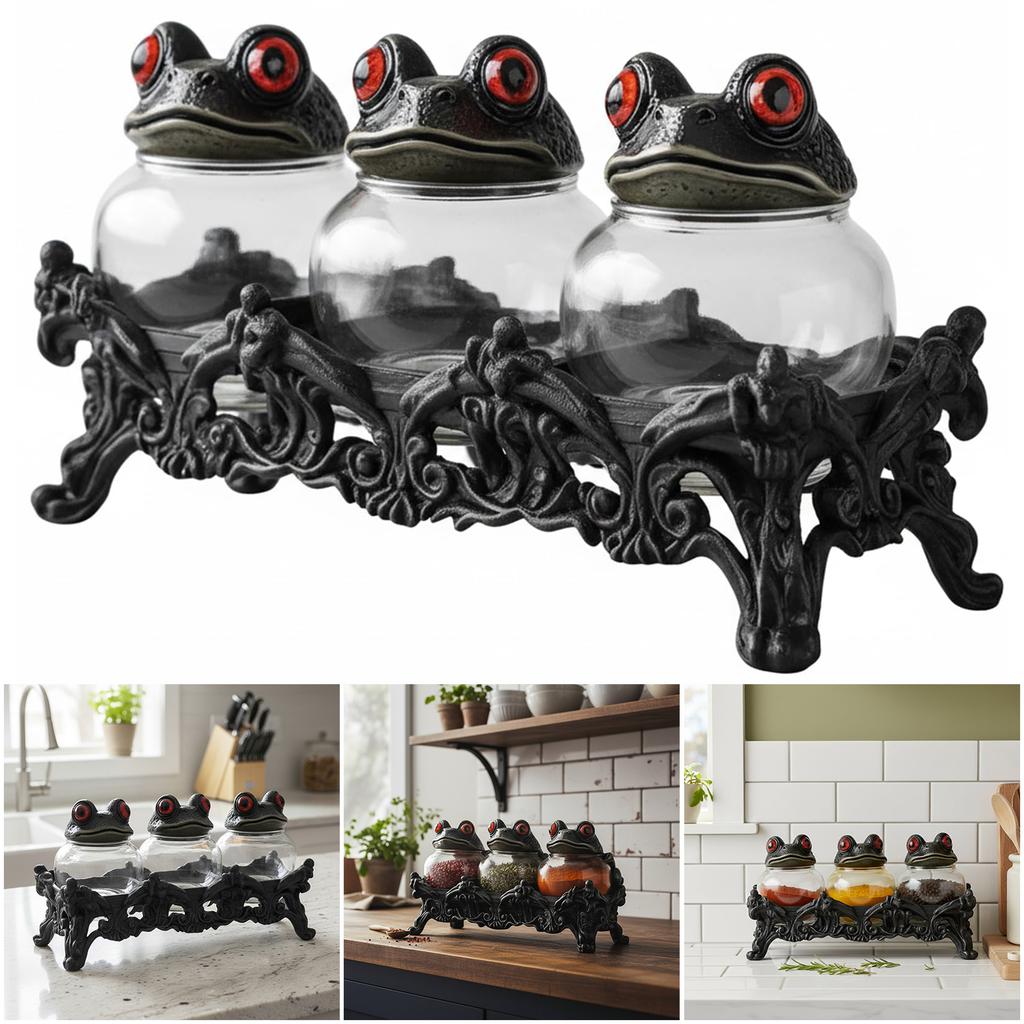 3-teiliges Frosch-Gewürzglas-Set Klare Gewürzgläser Leere Gewürzbehälter für Salz Pfeffer Gewürze Teeblätter