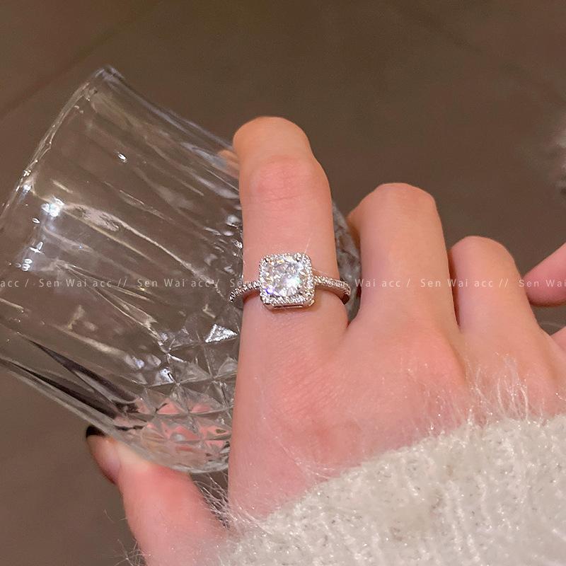 Small sugar cube zircon ring women s flash diamond fashion versatile temperament ring index finger ring wholesale