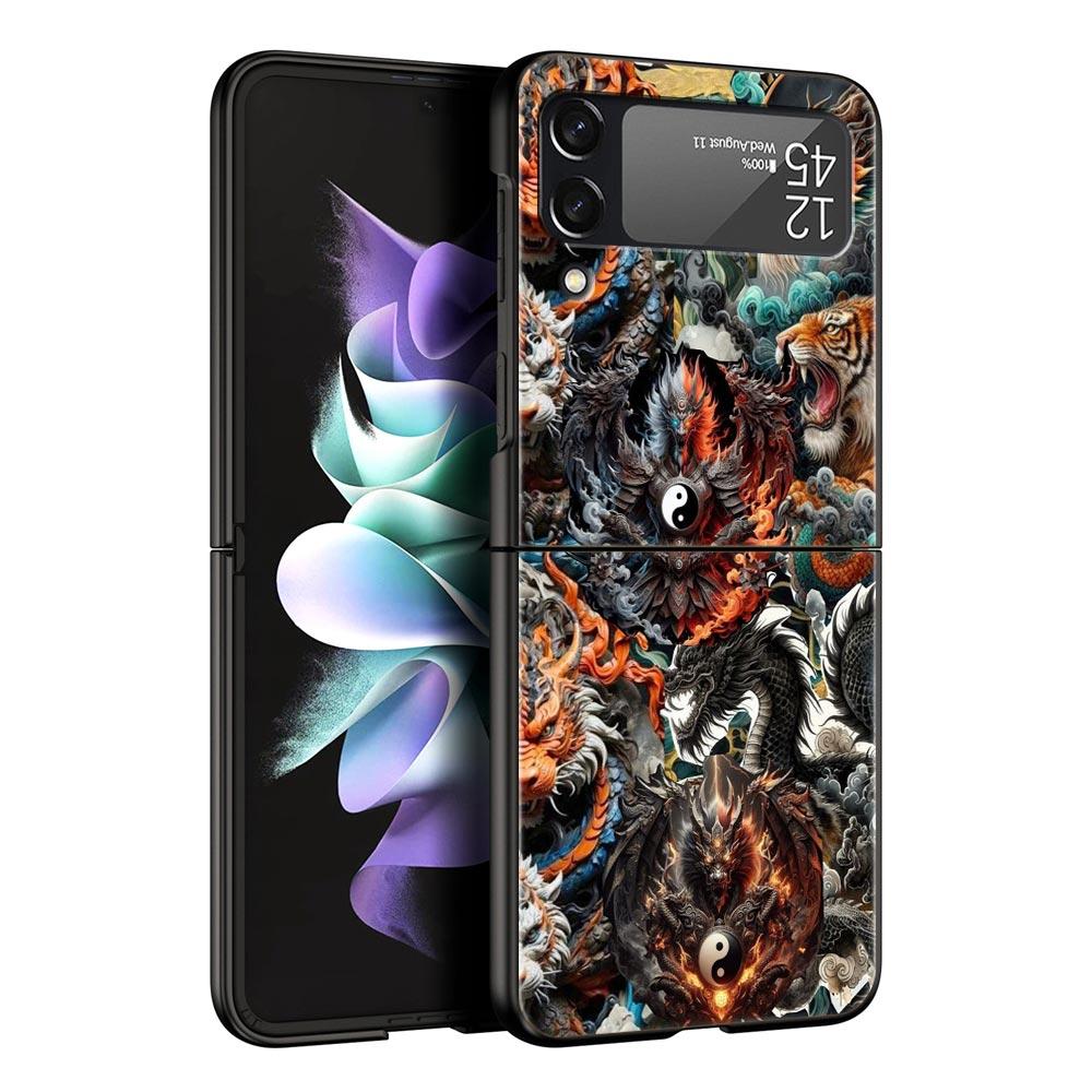 Chinoiserie Loong Flower Dragon Hard PC Phone Case For Samsung Galaxy Z Flip 7 6 5 4 Black Cover For Galaxy Z Flip 3 Foldable