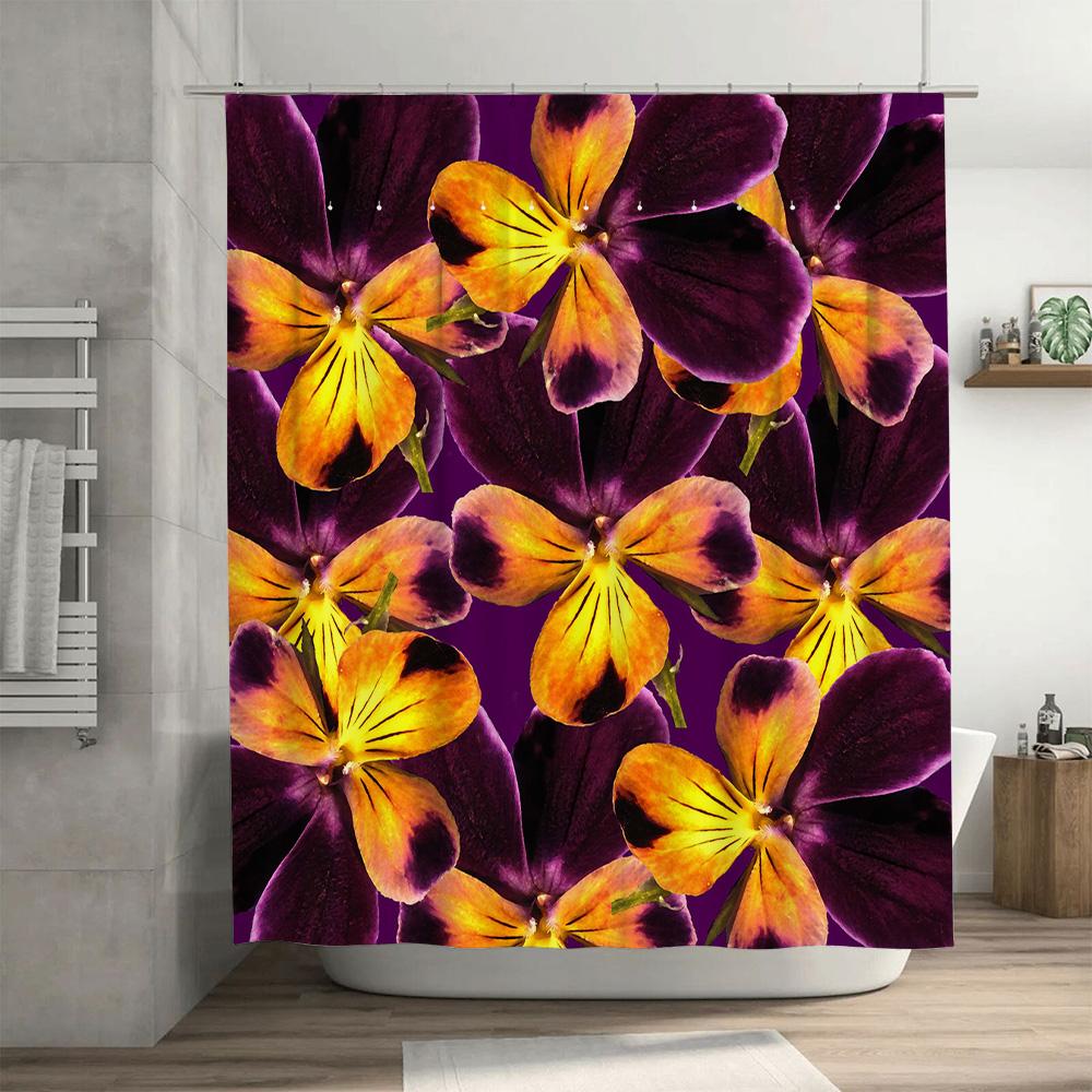 Vibrant Floral Shower Curtain Purple Orange Yellow Printed Waterproof Fabric for Home Decor Bathroom Accessories Set 71X84 Inche