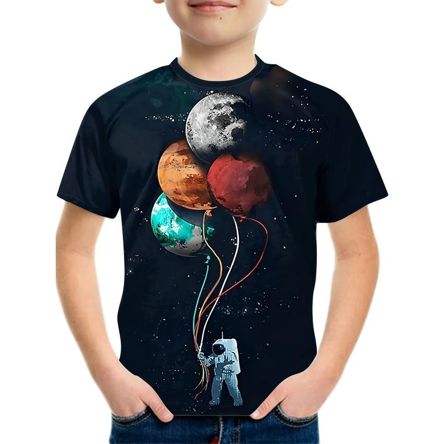Camiseta infantil astronauta 3D impressa para menino e menina, camiseta infantil, manga curta, camiseta para meninos e crianças, camiseta infantil, verão, adolescente