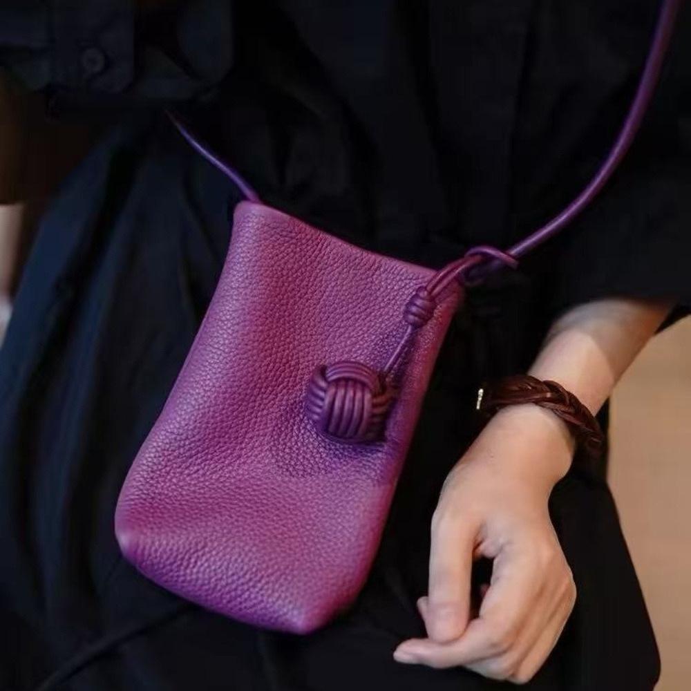 Women'S Leather Mobile Phone Change Bag, Lychee Pattern Vertical Soft Leather Mini Crossbody Shoulder Bag