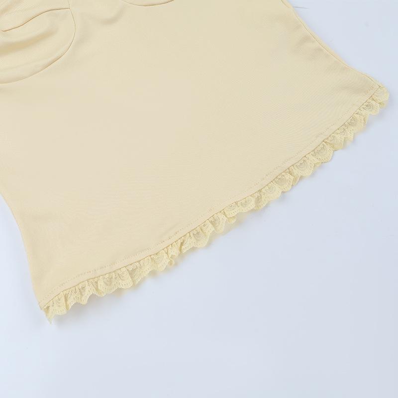 Women Sexy European Style Lace Long Sleeve Solid Color Slim Fit Pullover Top