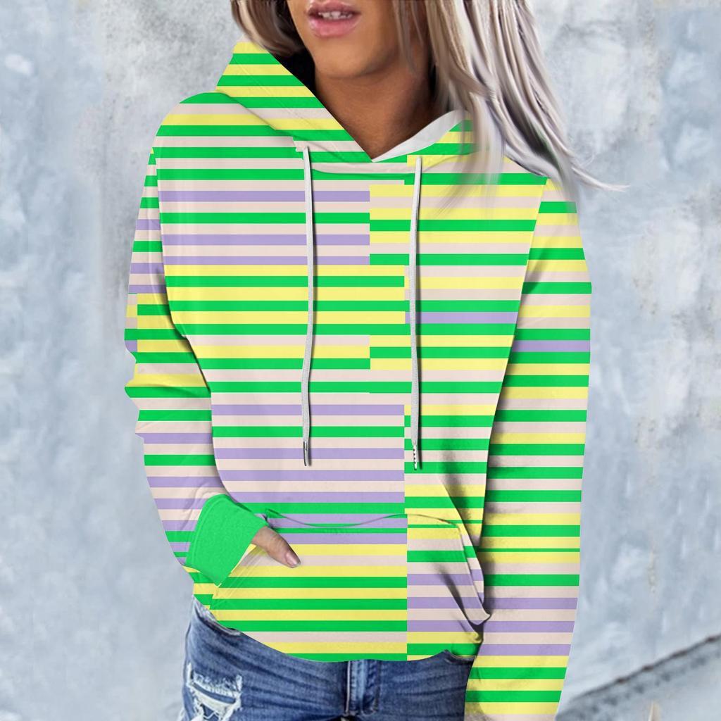 Sonbahar ve Kış Kadın 3D Çizgili Baskılı Kapüşonlu Kazak Hoodie & Sweatshirt (Bayanlar)