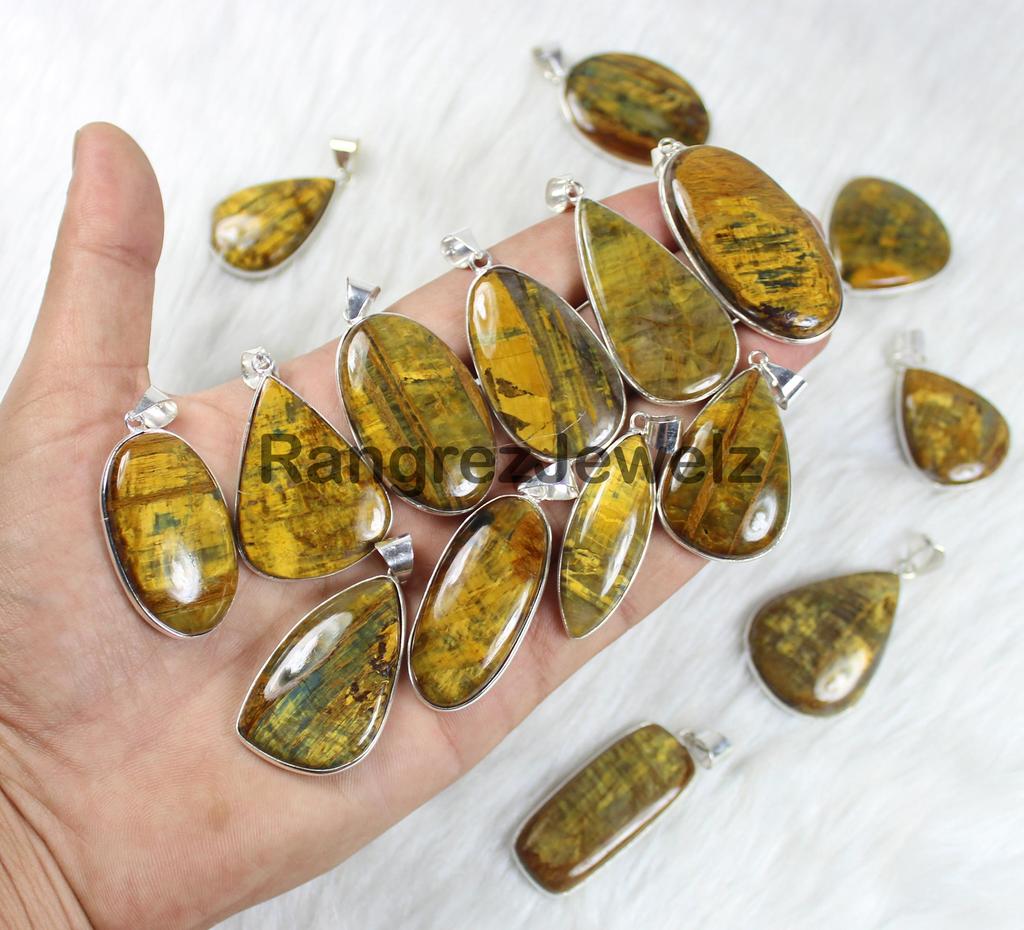 Yellow Neelite Gemstone Pendant Smooth Hand Polished Cabochon 925 Sterling Silver Bezel Pendant Necklace Silver Jewelry Supply