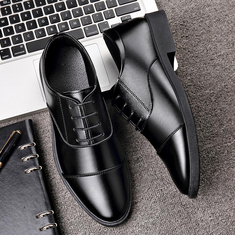 South East Asia Business Casual Leather Shoes Versatile Fashion Dress Lace-up Men's Leather Shoes Men's Shoes Soft Leather Square Heels