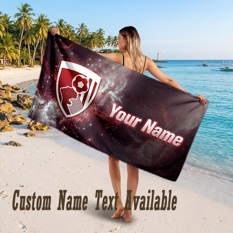 Bournemouth Football Design Beach Towel Custom Text Large Towel for Beach Vacation