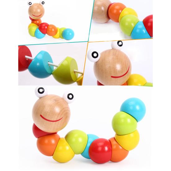 Colorful Wooden Worm Puzzle Kids Early Learning Educational Toy Finger Game