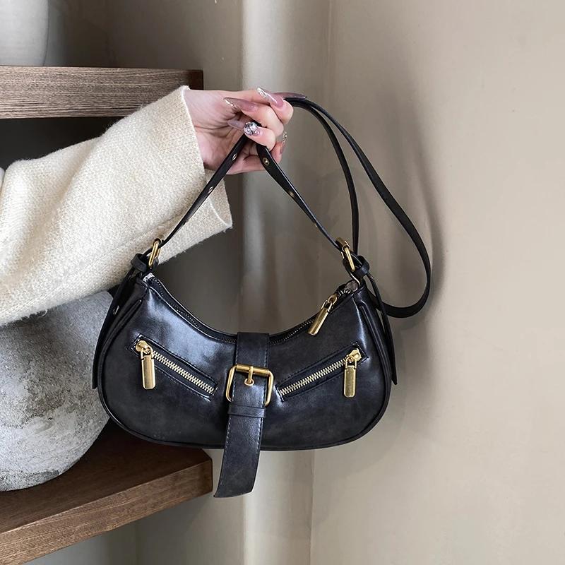 

Однотонная женская сумка через плечо из мягкой полиуретановой ткани с внутренним карманом на молнии, высококачественная модная сумка-полумесяц