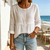 Women Tops Long Sleeve Round Neck Loose Fit Pullover Tops with Pleated Hem Pure Color Spring Summer Casual Shirt