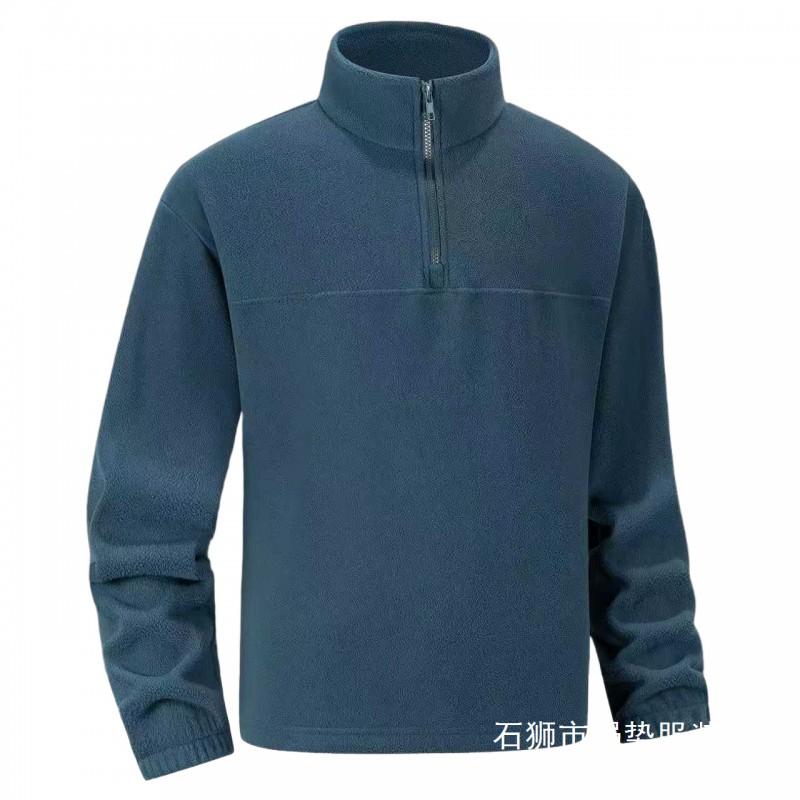 Mens Fleece Pullover Jacket Stand Collar Half-Zip Casual Outerwear Solid Color Lightweight Fall