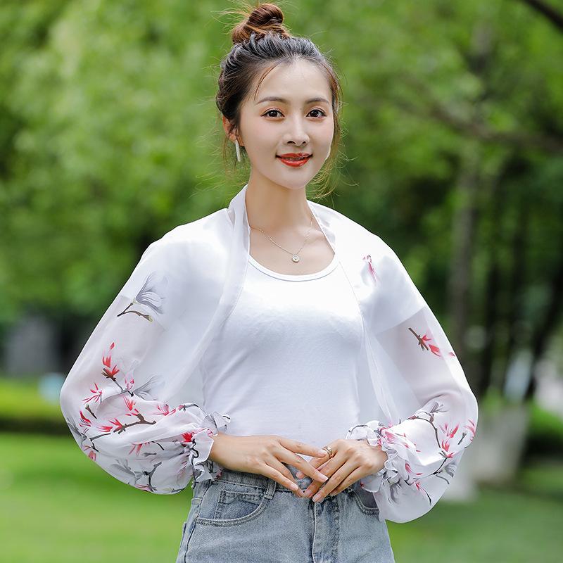 Cashew Print Chiffon Sunscreen Cardigan with Sleeves - Women's Summer Shawl Scarf