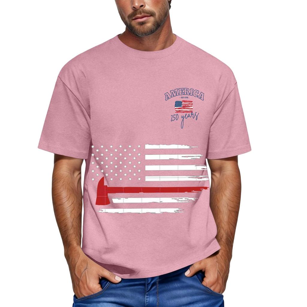 Men's loose and casual flag letter print T-shirt short-sleeved top