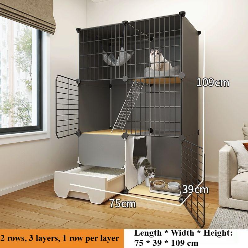 Household Indoor Cat Toilet and Cage Combination Cat Cage Extra Large Free Space Cat House Empty Cage Pet Villa Rabbit Bed Rat